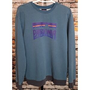 Patagonia Ms Fitz Roy Crewneck Sweatshirt Pullover Blue Size M Activewear